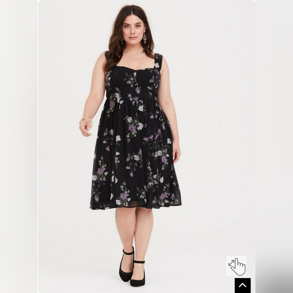 Black Floral Sweetheart Midi